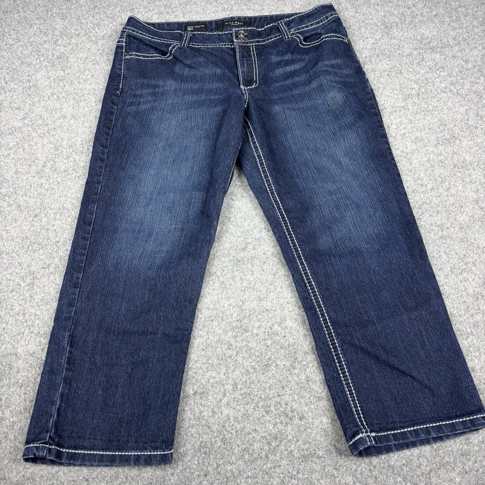 Nine West Jeans Women's 32/14 Date Night Fit Capri Embellished Dark Wash‎ Blue